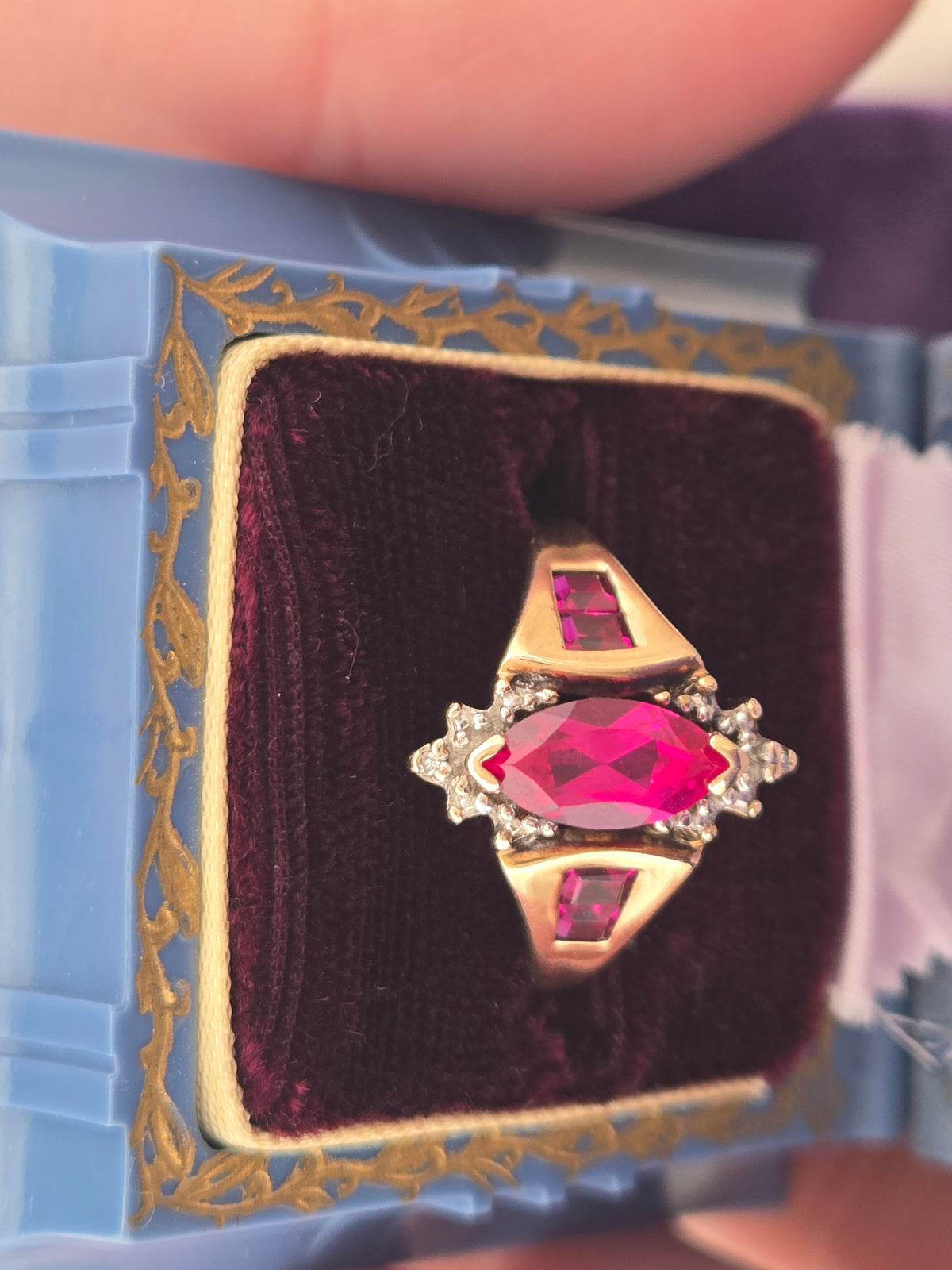 Estate 10K Yellow Gold Ruby & Natural Diamond Ring — Size 7