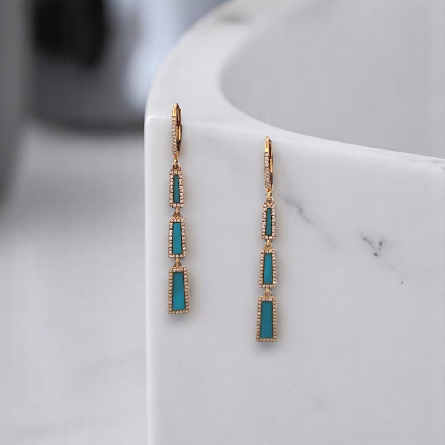 Hippolyta | 14K Yellow Gold | Turquoise and Natural Diamond | Earrings