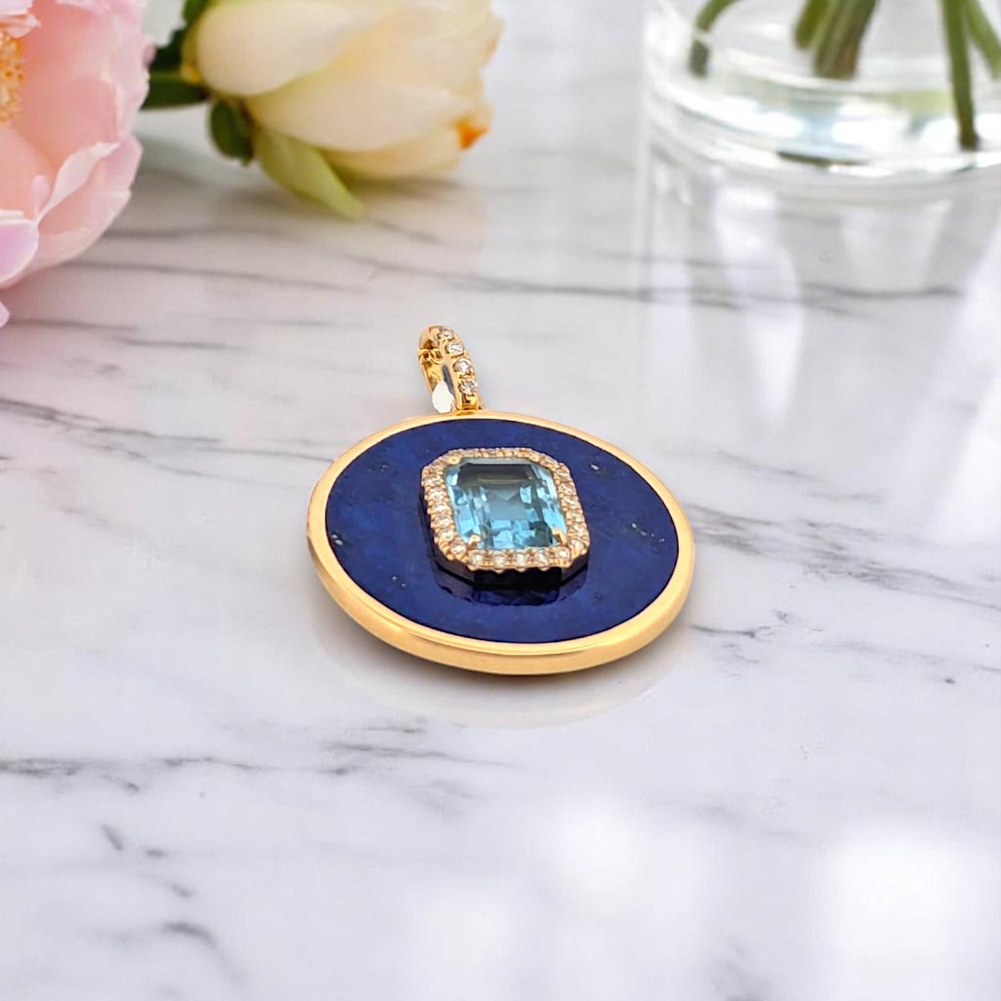 Calanthe | 18K Yellow Gold | Topaz, Lapis and Natural Diamond | Necklace
