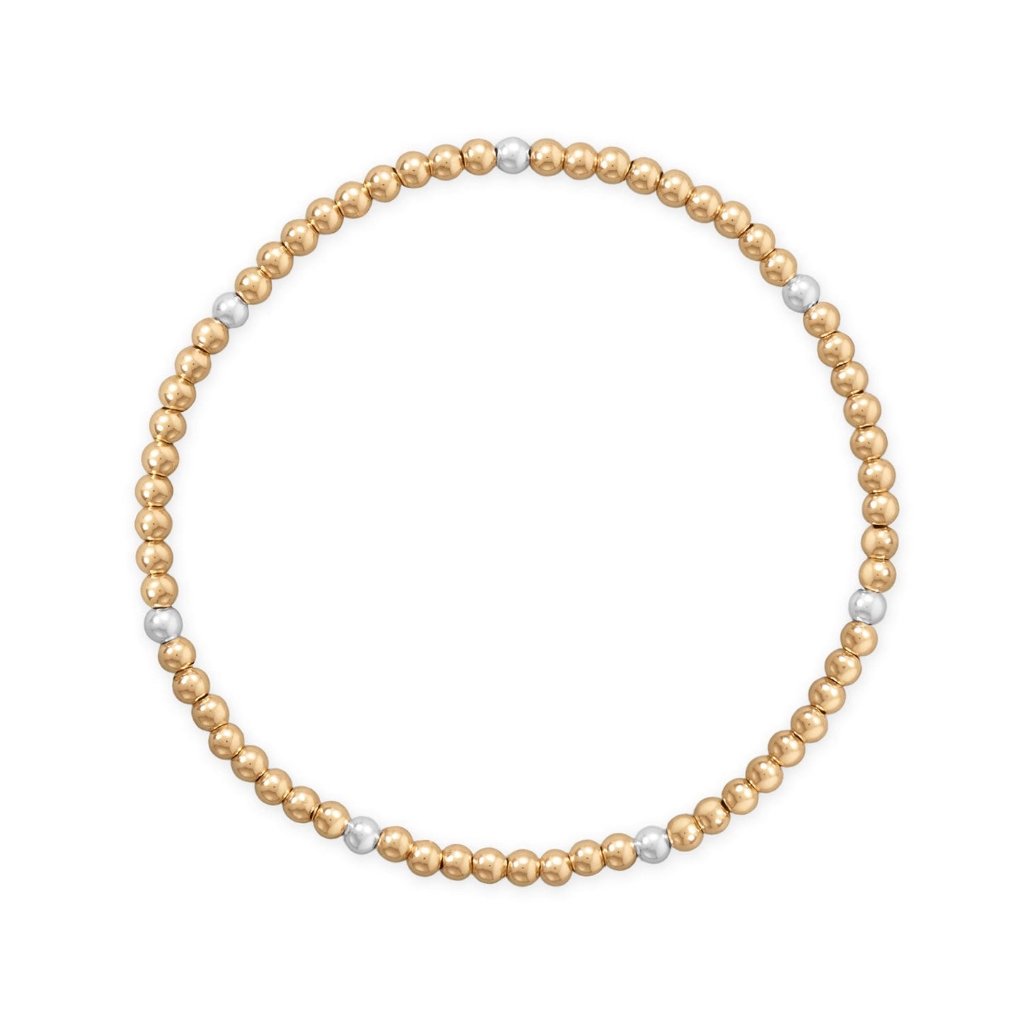 7 3mm 14/20 Gold Filled and Polished Silver Bead Stretch Bracelet