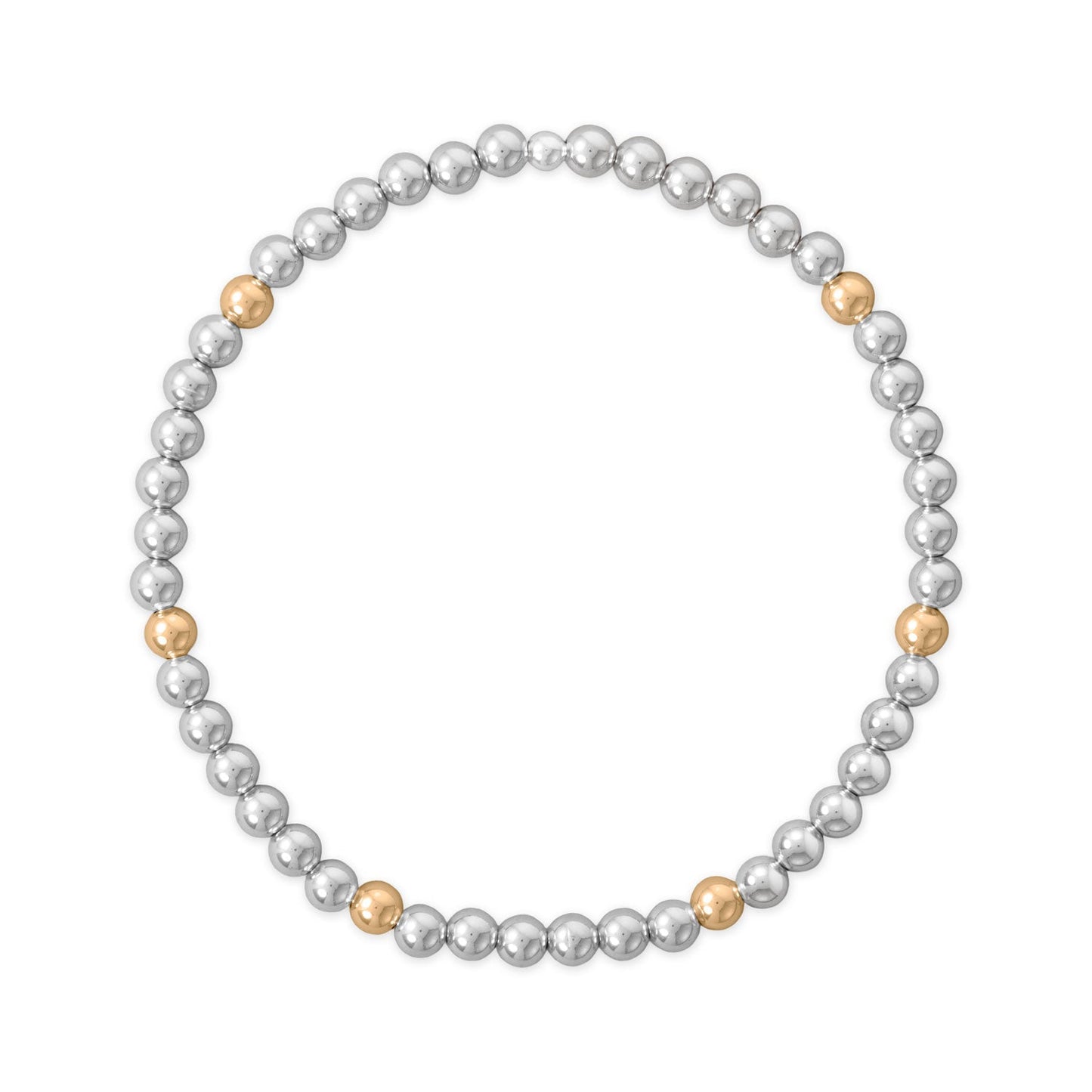 7 4mm Polished Silver and 14/20 Gold Filled Bead Stretch Bracelet