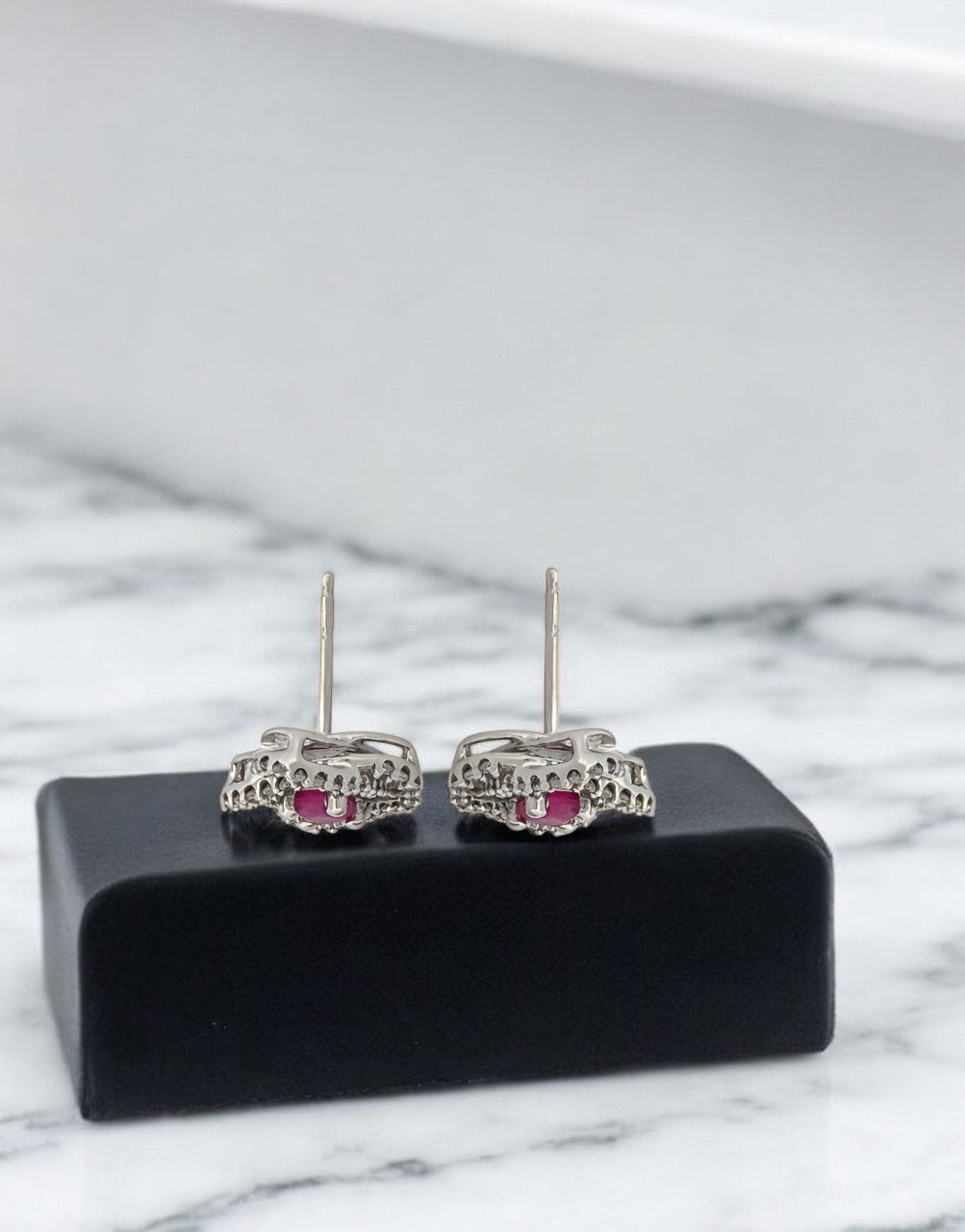 Cora | 10K White Gold | Ruby and Natural Diamond | Earrings
