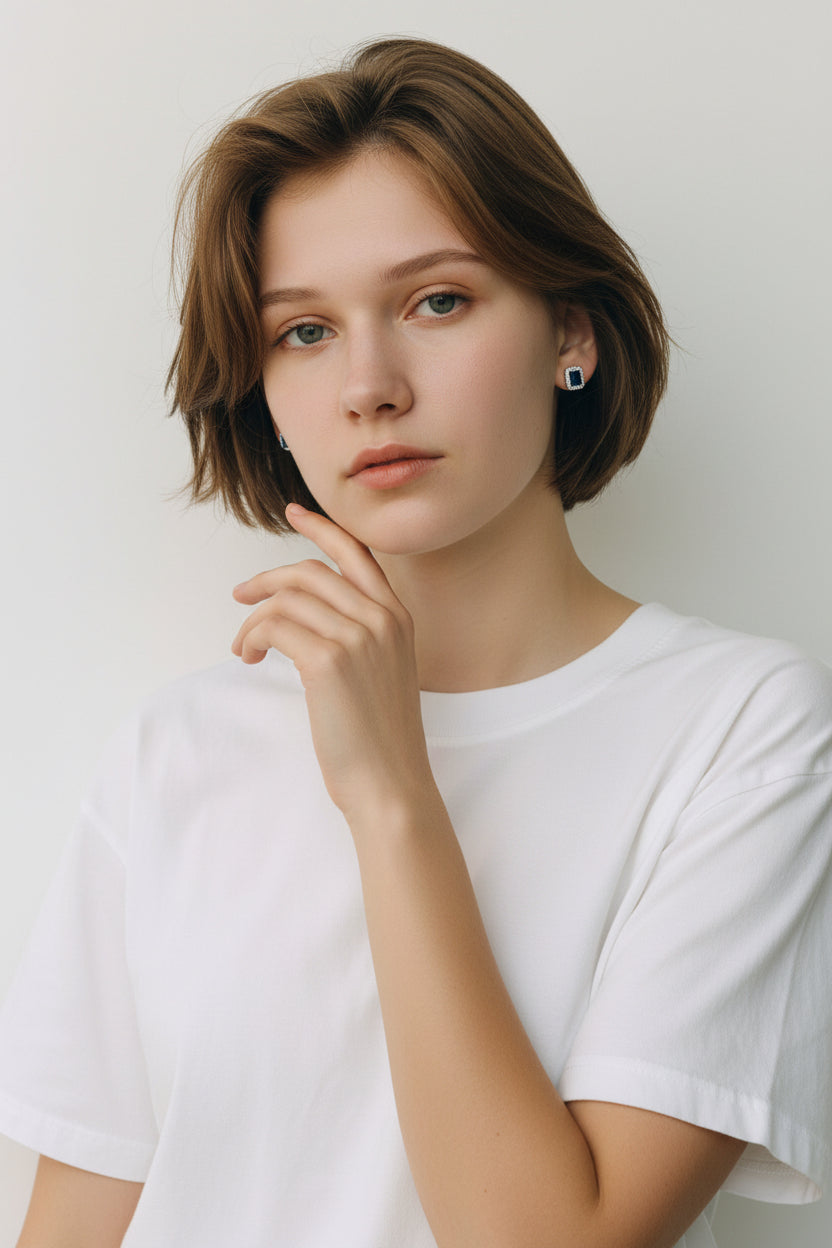 Winslow | 10K White Gold | Sapphire and Natural Diamond | Earrings