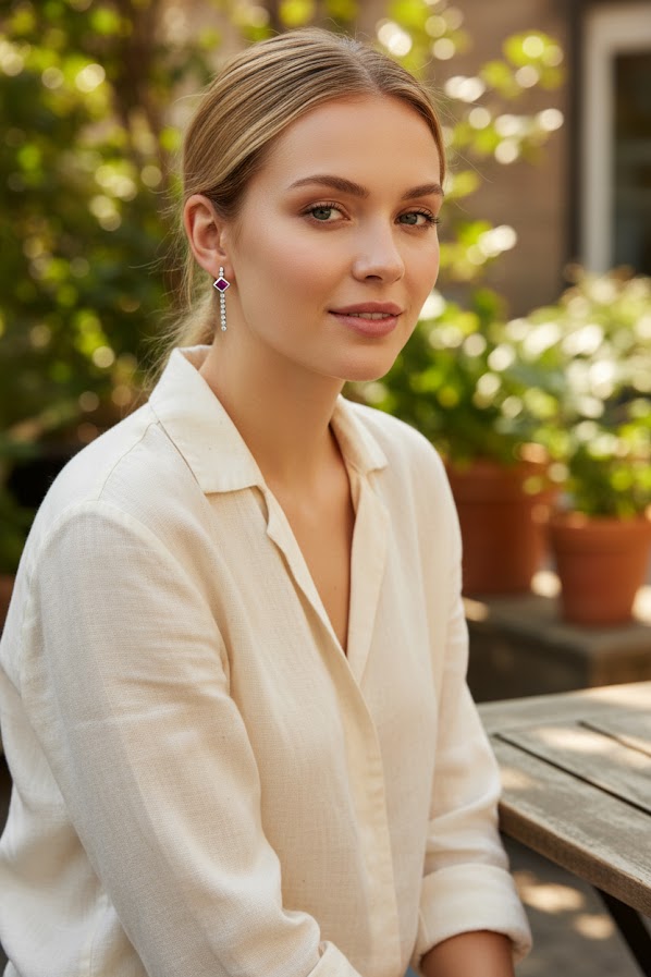Perry | 14k White Gold | Ruby & Diamond | Earrings