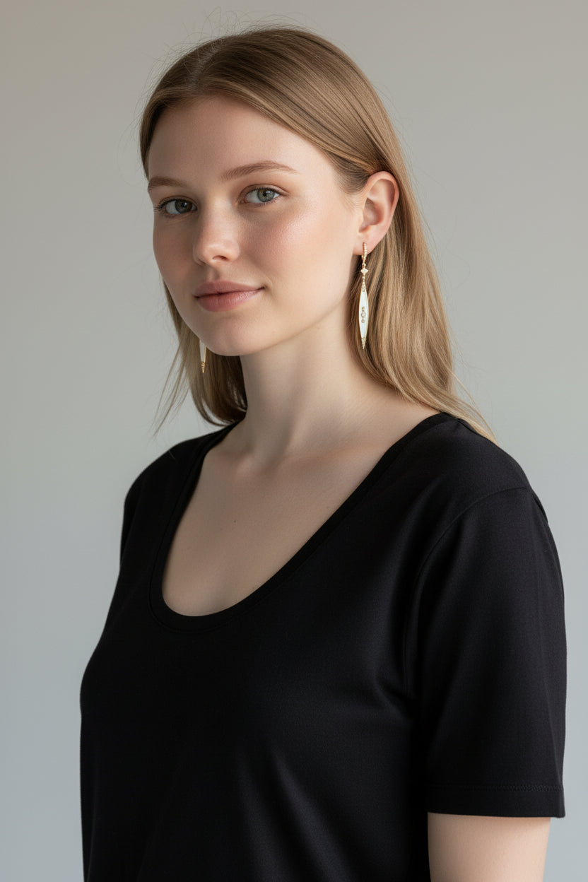 Melisande | 14K Yellow Gold | Mother of Pearl and Natural Diamond | Earrings