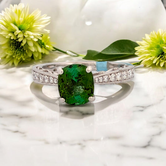 Evadne | 18k White Gold | Tourmaline and Natural Diamond | Ring