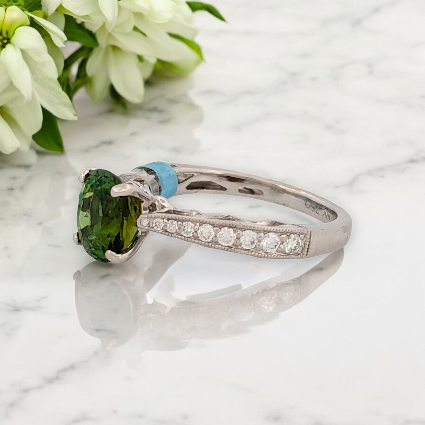 Evadne | 18k White Gold | Tourmaline and Natural Diamond | Ring