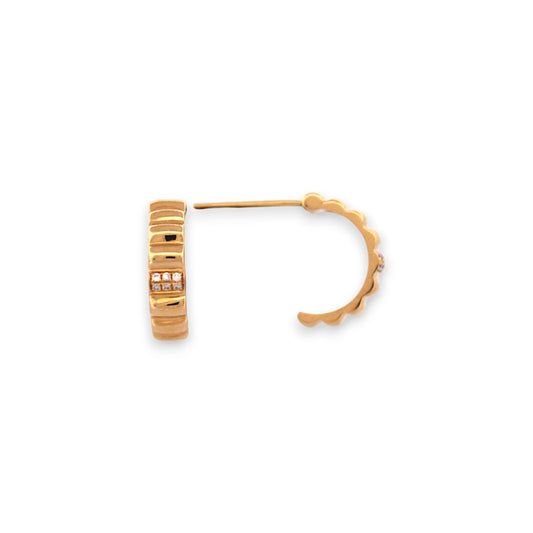 18k Yellow Gold Half Hoop Post Earrings with .10 ctw Natural Round Diamonds