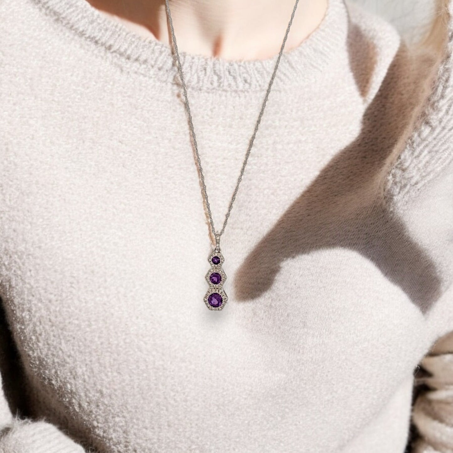 Matisse | 10k White Gold | Amethyst and Natural Diamond | Necklace