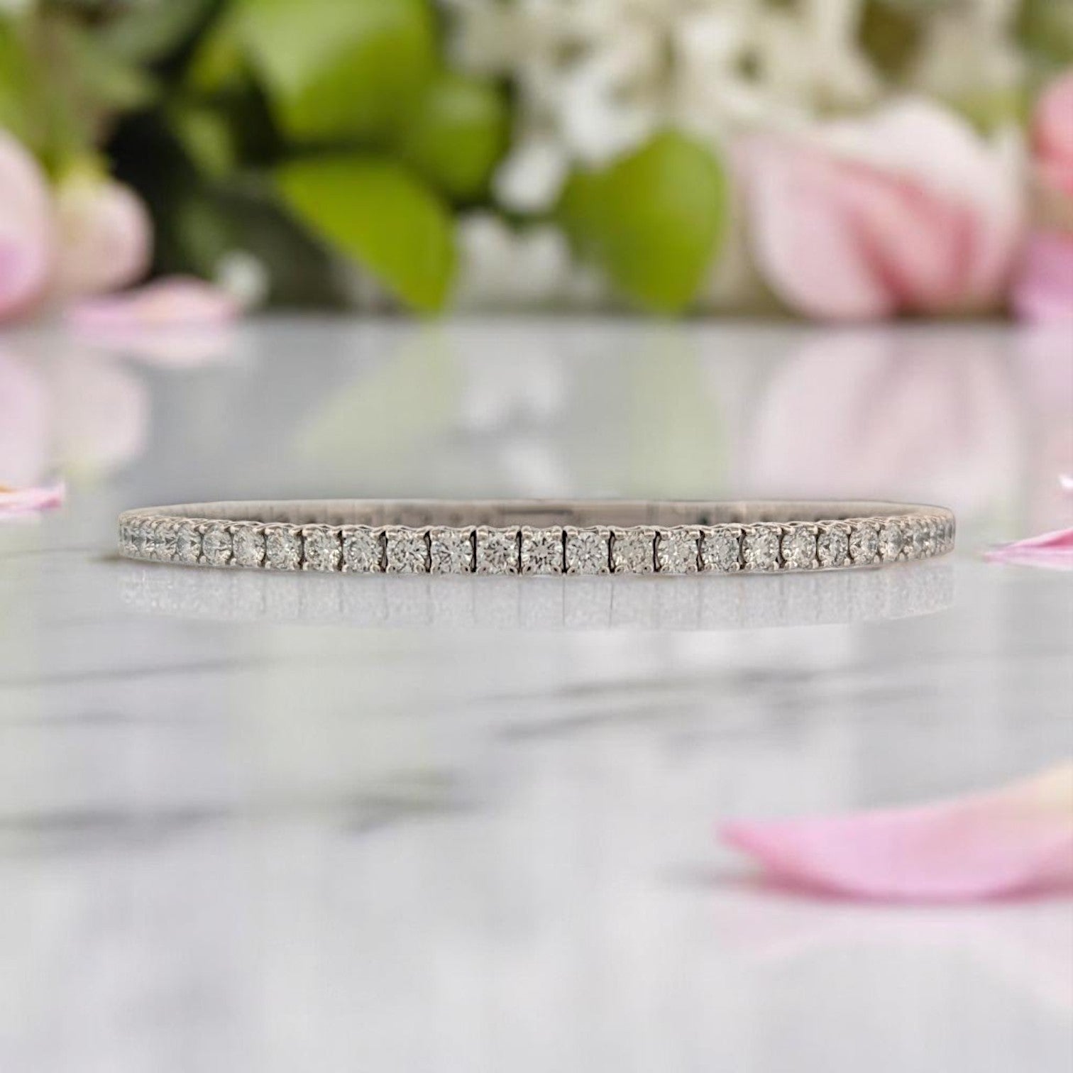 14k white gold bangle bracelet with round lab-grown diamonds