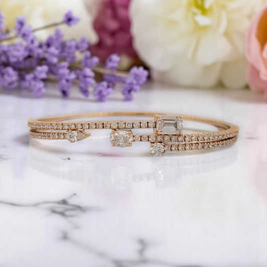 14k yellow gold bangle bracelet with 90 lab-grown diamonds