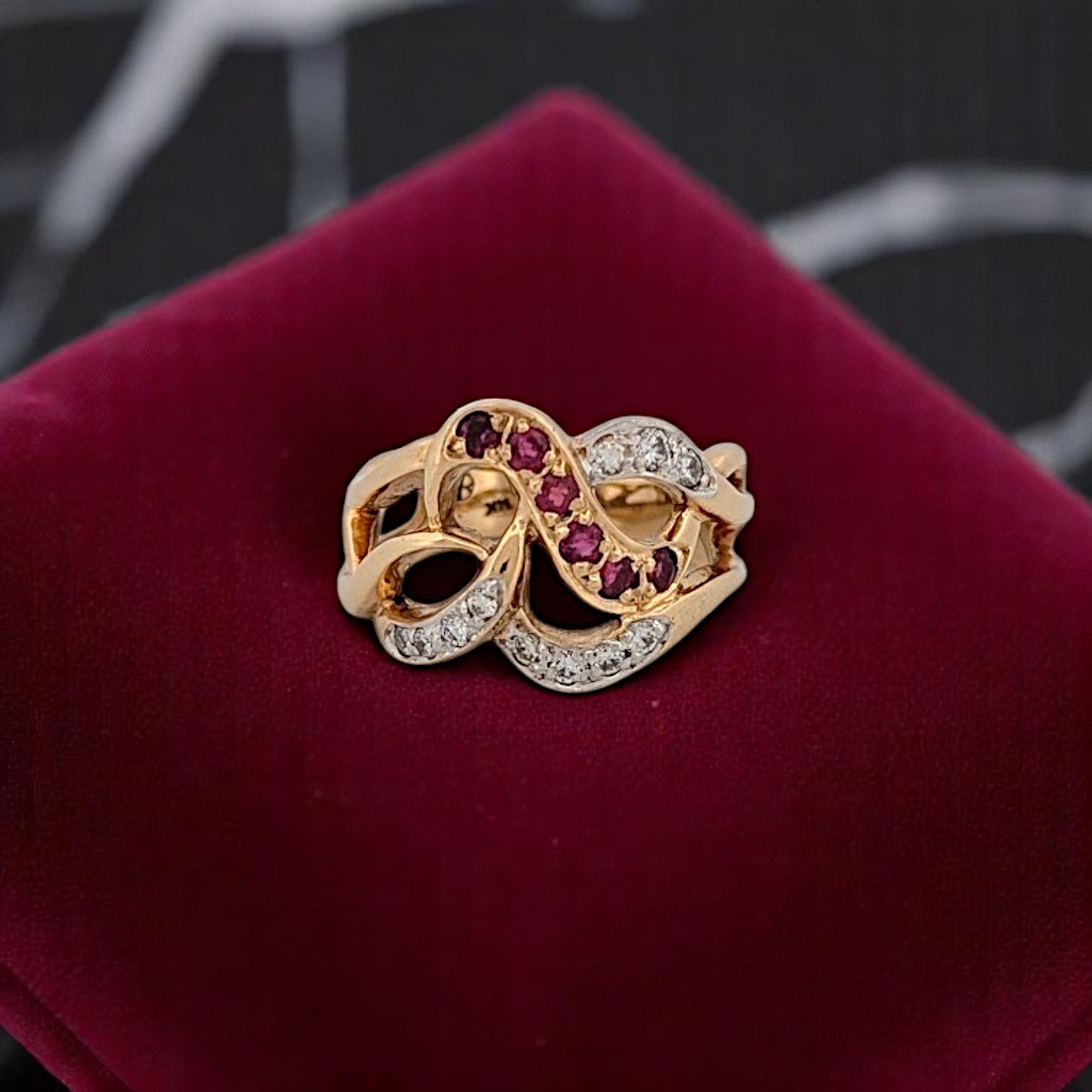 14k yellow gold ring with natural rubies and diamonds