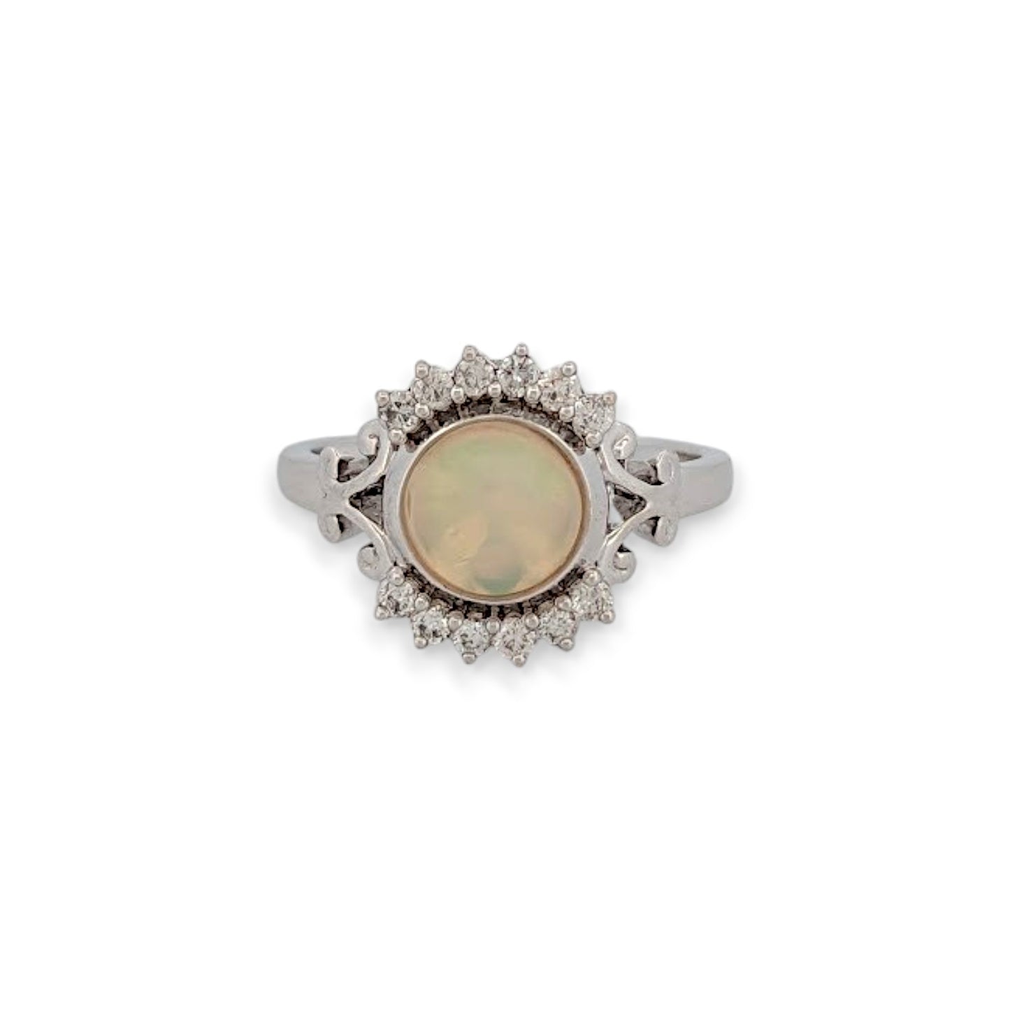 Aurelie | 14K White Gold | Opal and Natural Diamond | Ring