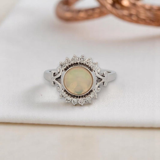 Aurelie | 14K White Gold | Opal and Natural Diamond | Ring