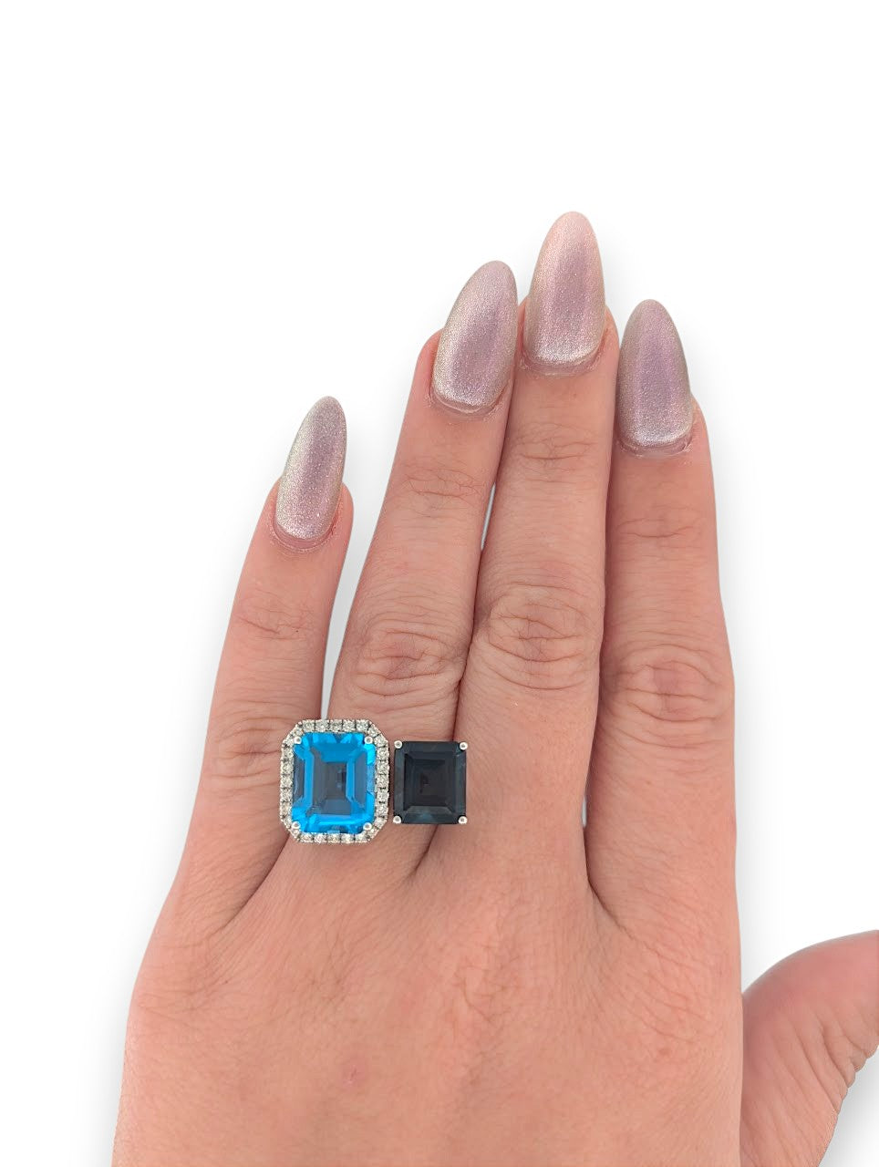 Nyx | 14K White Gold | Topaz and Natural Diamond | Ring