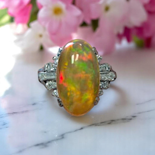 Ottilie | Platinum | Fire Opal and Natural Diamond | Ring