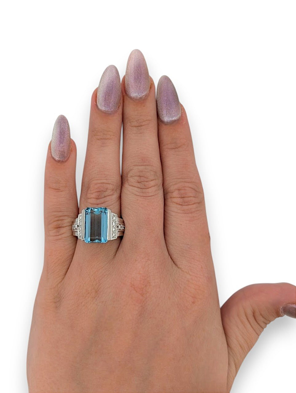 Abigail | Platinum | Aquamarine and Natural Diamond | Ring
