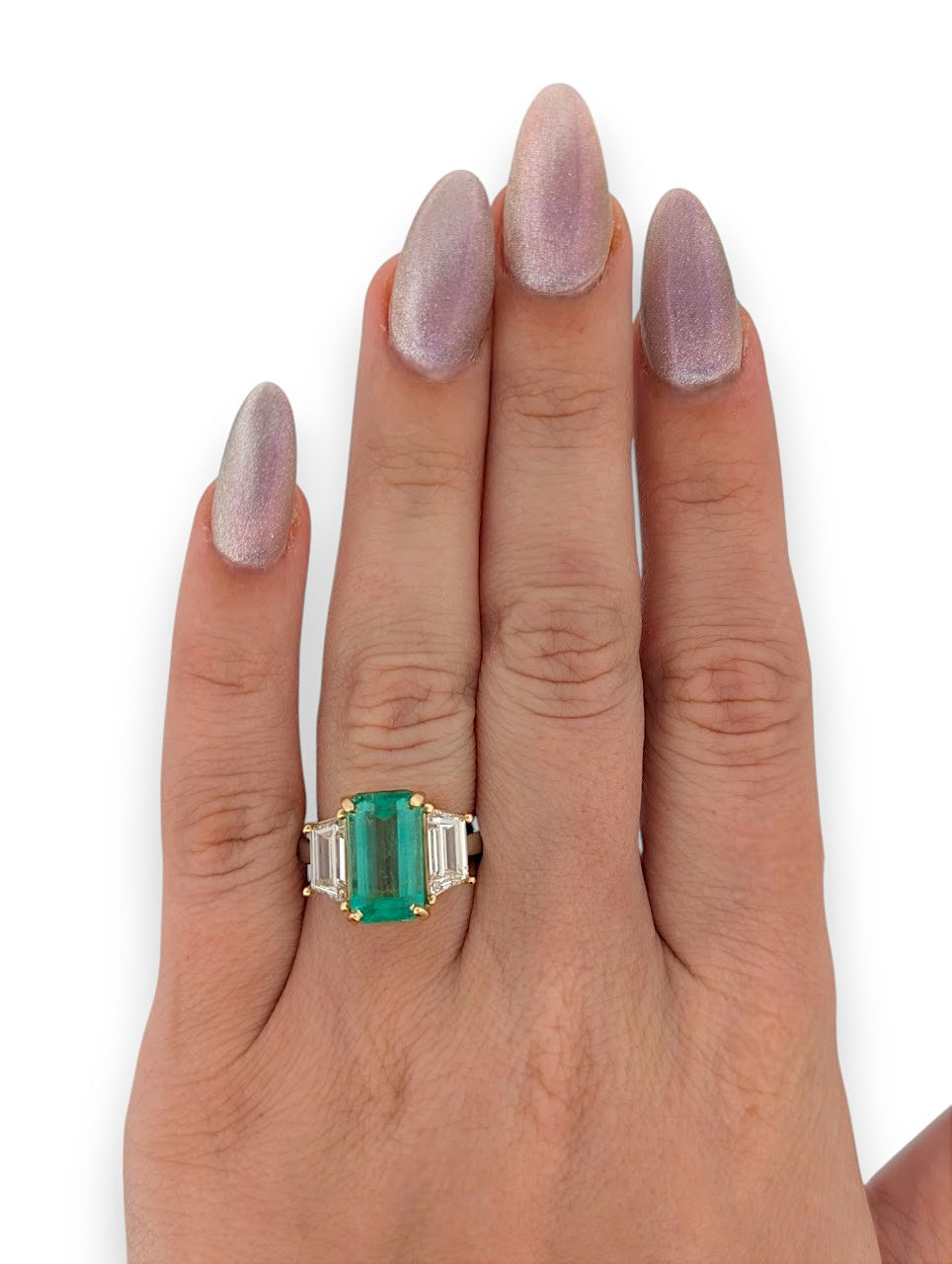 Romy | Platinum and 18k Yellow Gold | Emerald and Lab Diamond | Ring