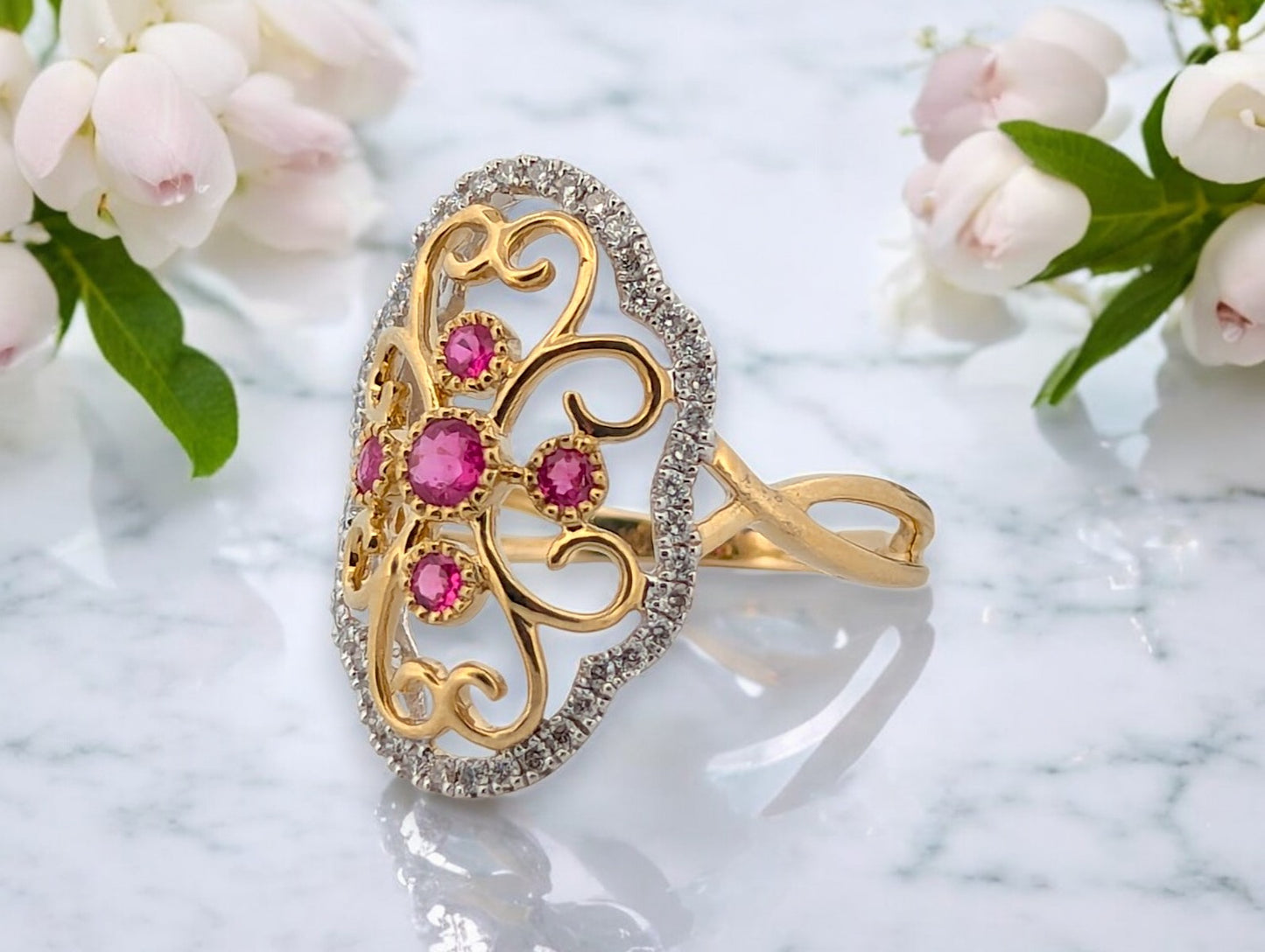 Sylvie | 10k Yellow Gold | Ruby and Natural Diamond | Ring