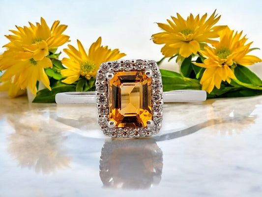 Zephyra | 10k White Gold | Citrine and Natural Diamond | Ring