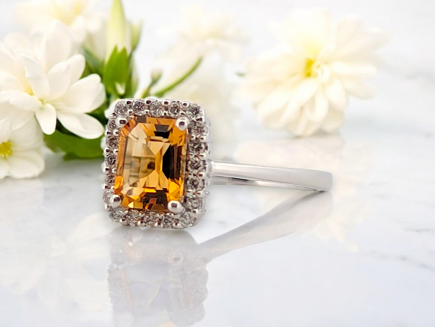 Zephyra | 10k White Gold | Citrine and Natural Diamond | Ring