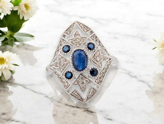 Amethysta | 10k White Gold | Sapphire and Natural Diamond | Ring