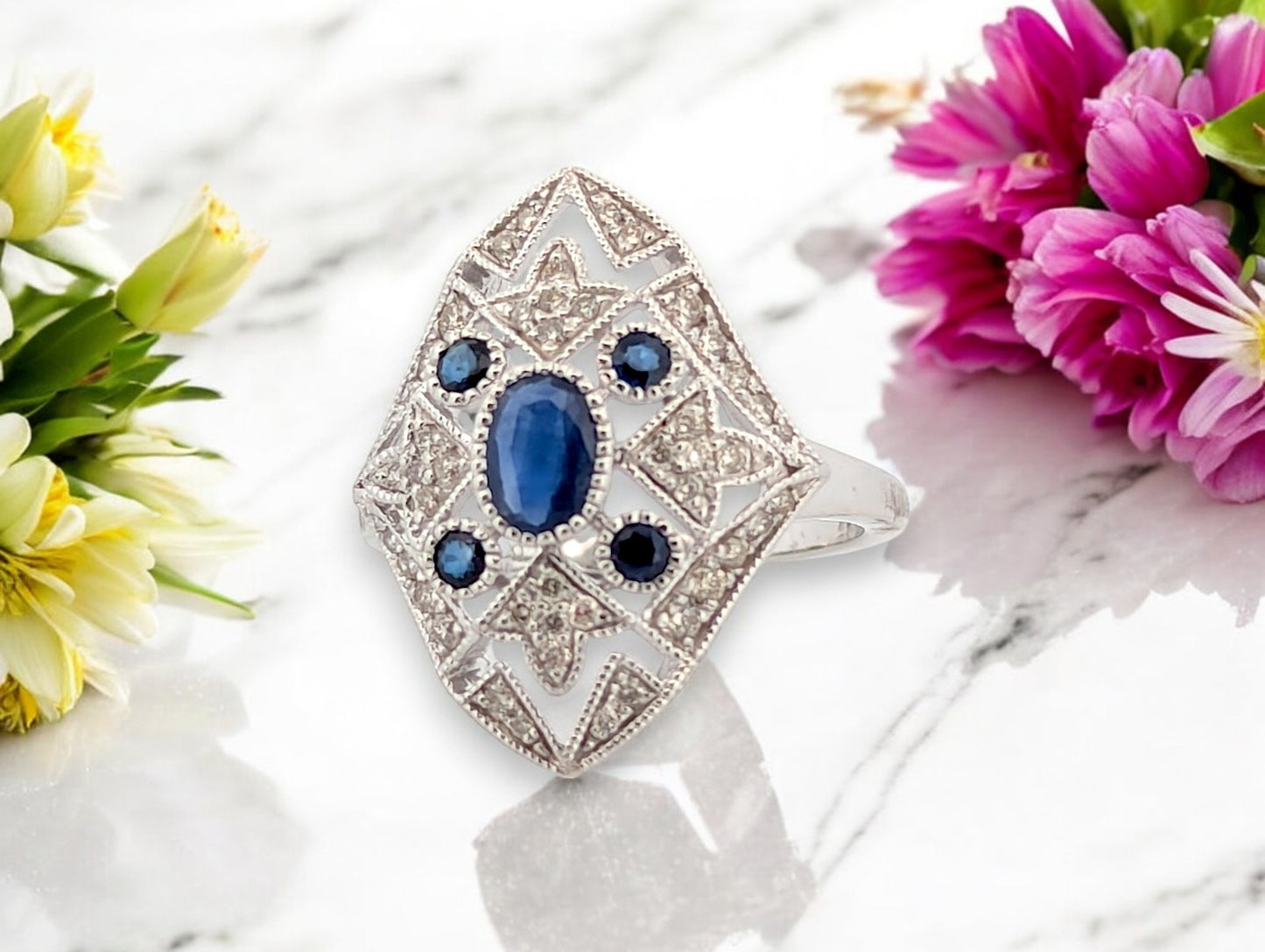 Amethysta | 10k White Gold | Sapphire and Natural Diamond | Ring