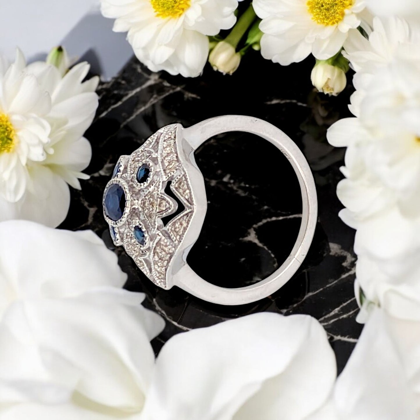 Amethysta | 10k White Gold | Sapphire and Natural Diamond | Ring