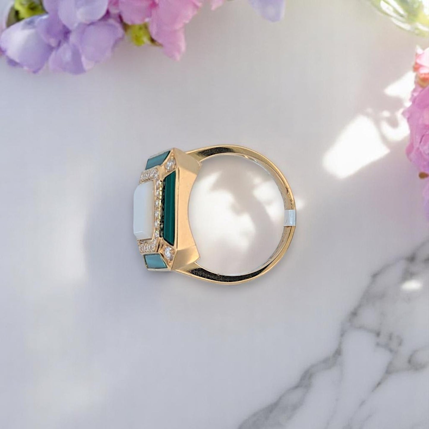 Zephyrine | 18K Yellow Gold | Mother of Pearl, Malachite and Natural Diamond | Ring