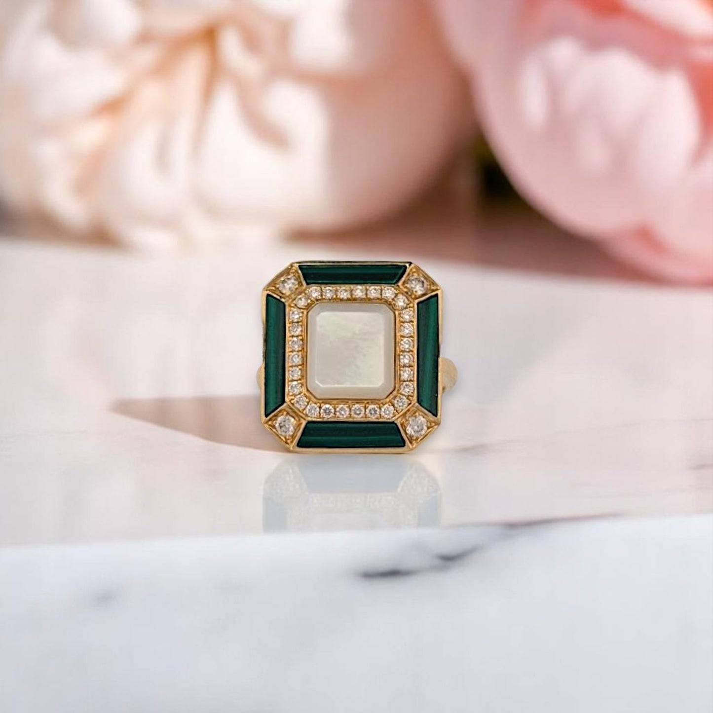 Zephyrine | 18K Yellow Gold | Mother of Pearl, Malachite and Natural Diamond | Ring