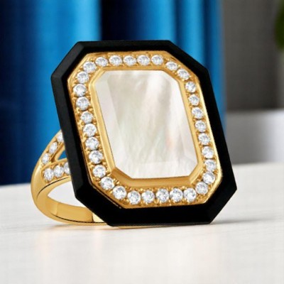 Elysia | 18K Yellow Gold | Mother of Pearl, Onyx and Natural Diamond | Ring
