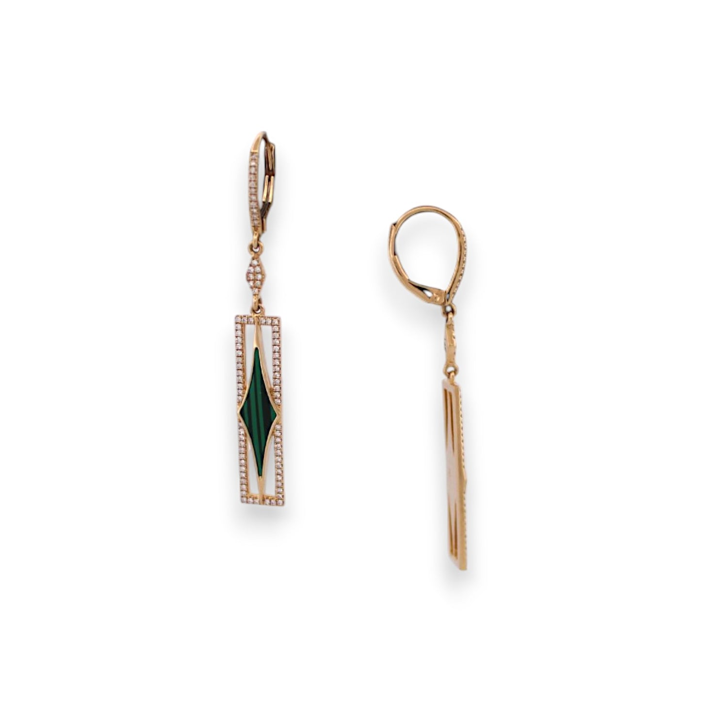 Gwyneira | 14K Yellow Gold | Malachite and Natural Diamond | Earrings