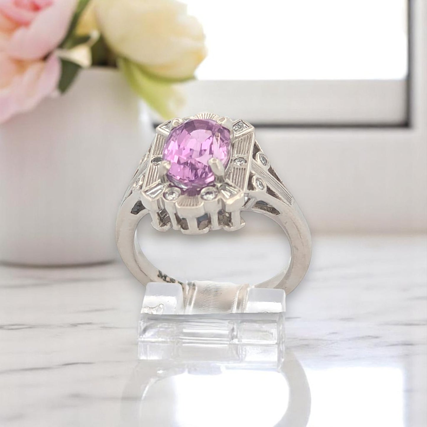 Rhiannon | Platinum | Kunzite and Lab Diamond | Ring