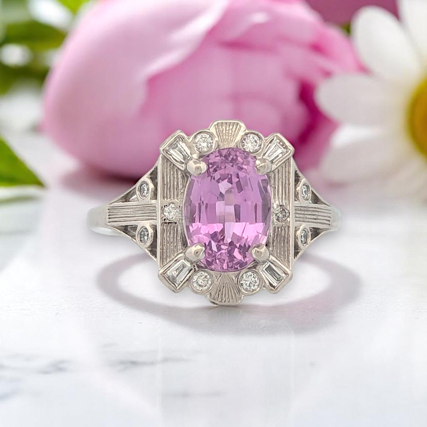 Rhiannon | Platinum | Kunzite and Lab Diamond | Ring