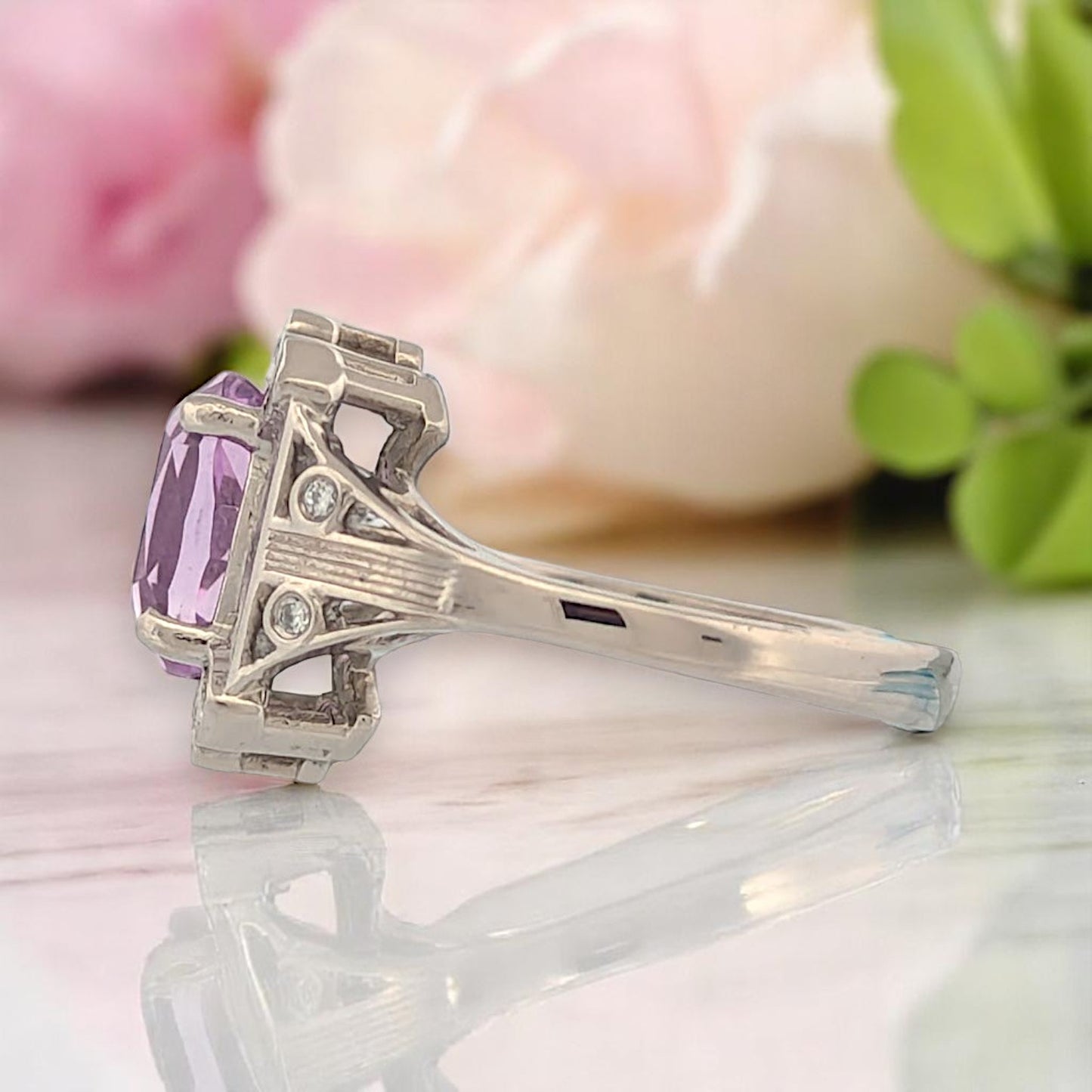 Rhiannon | Platinum | Kunzite and Lab Diamond | Ring