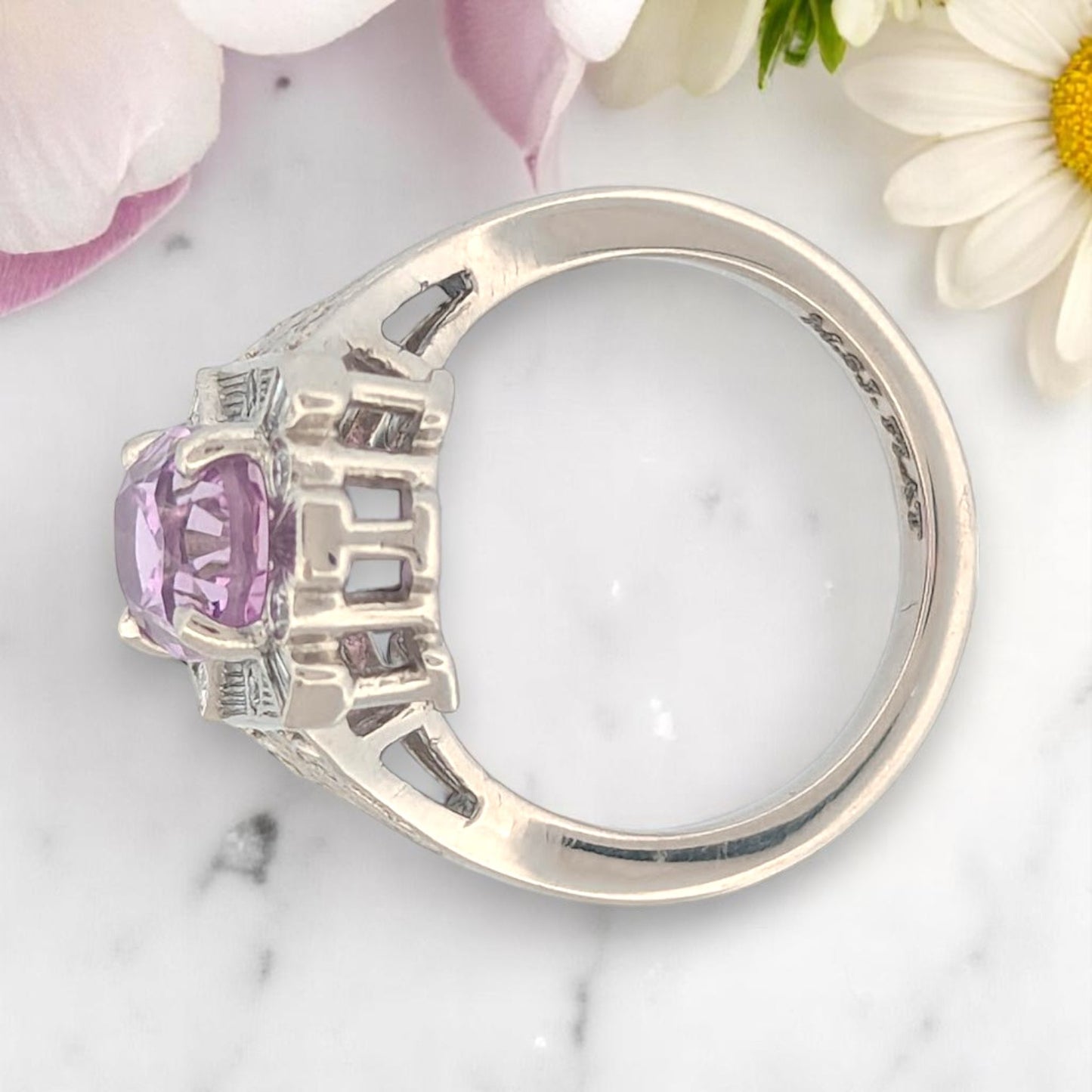 Rhiannon | Platinum | Kunzite and Lab Diamond | Ring