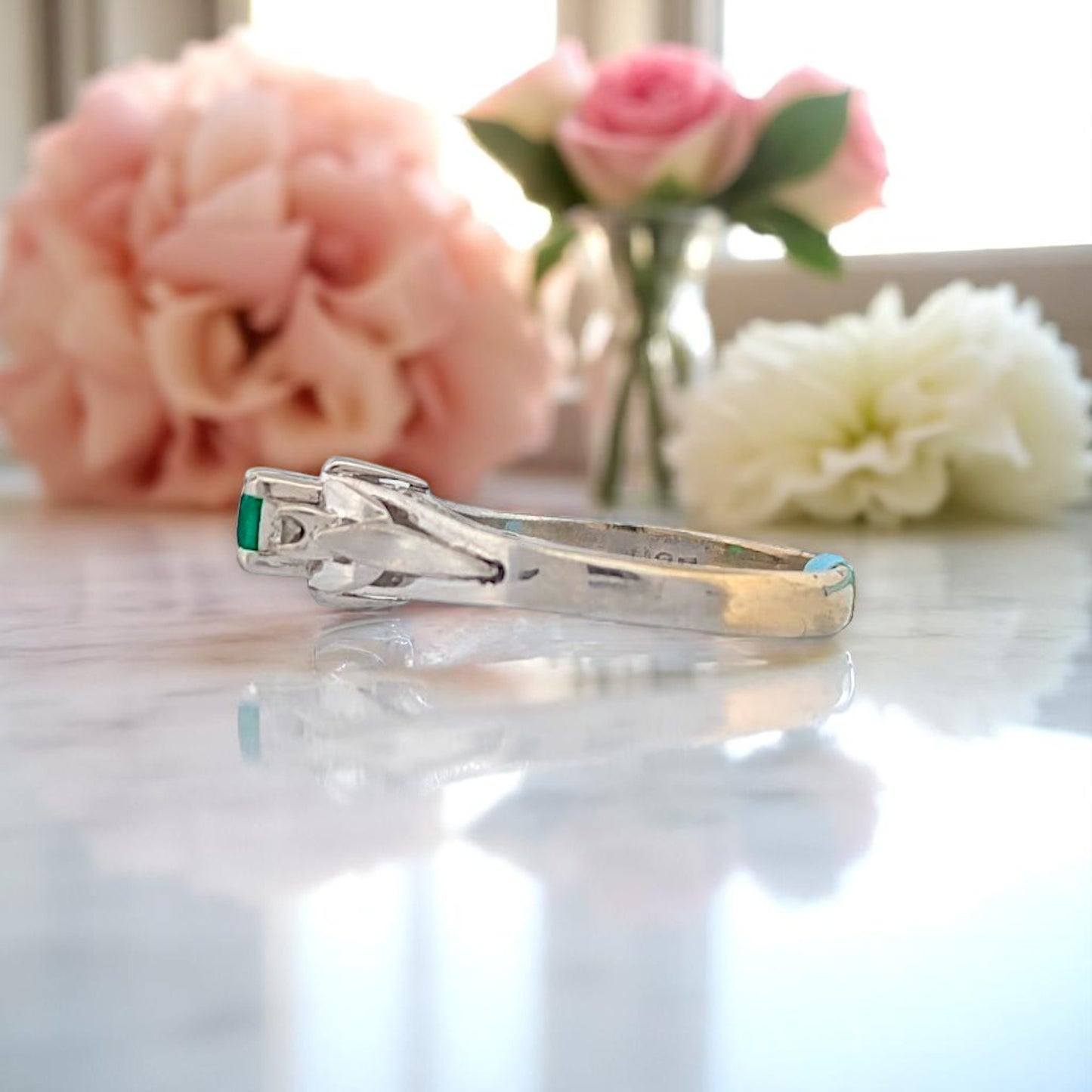 Kinsley | Estate | 14k White Gold | Emerald and Natural Diamond | Ring