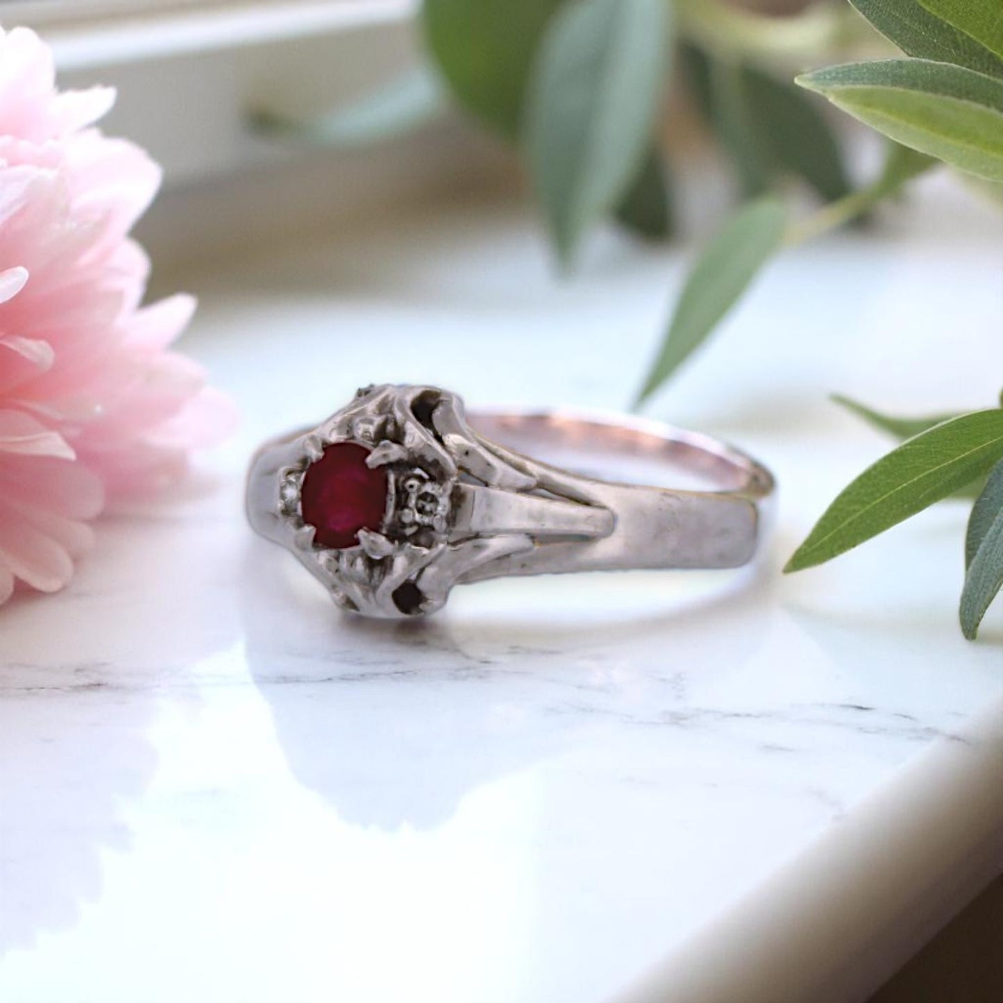 Zelda | Estate | Platinum | Ruby and Natural Diamond | Ring
