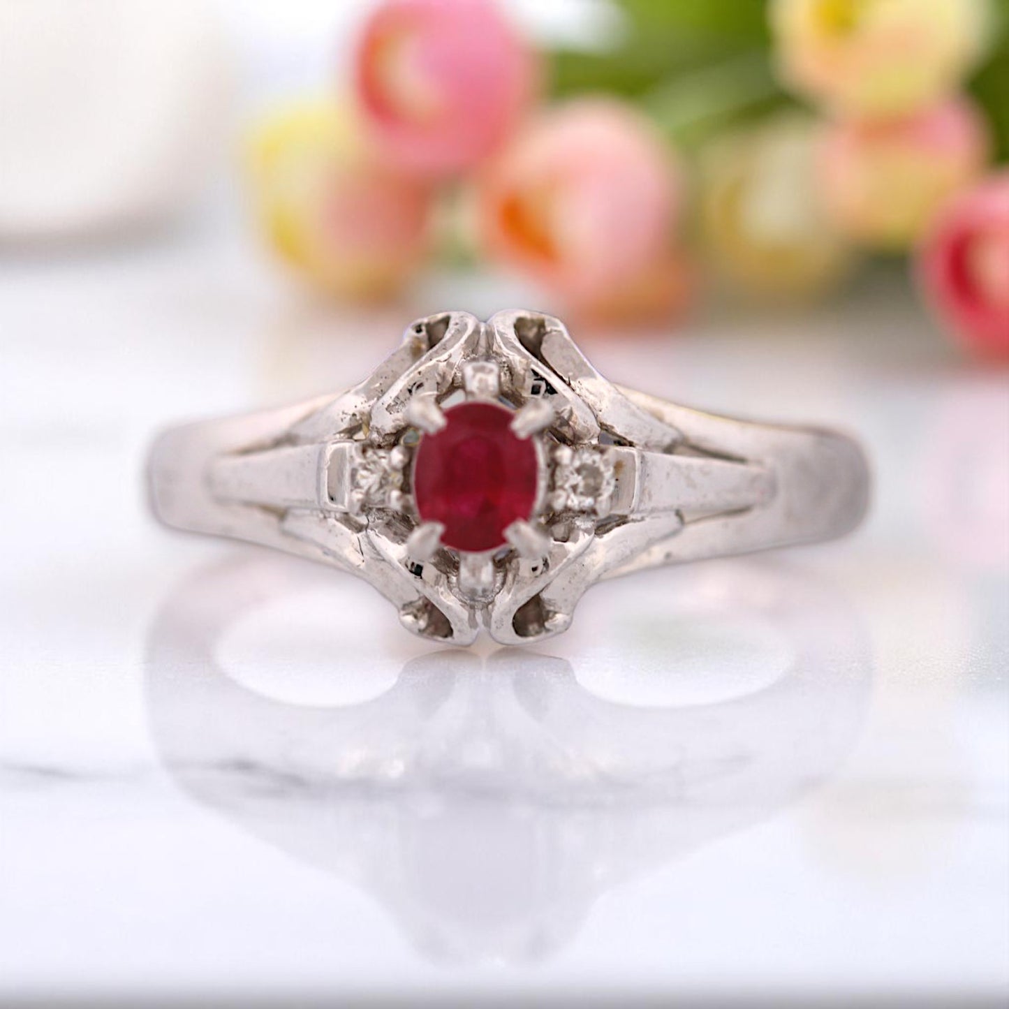 Zelda | Estate | Platinum | Ruby and Natural Diamond | Ring