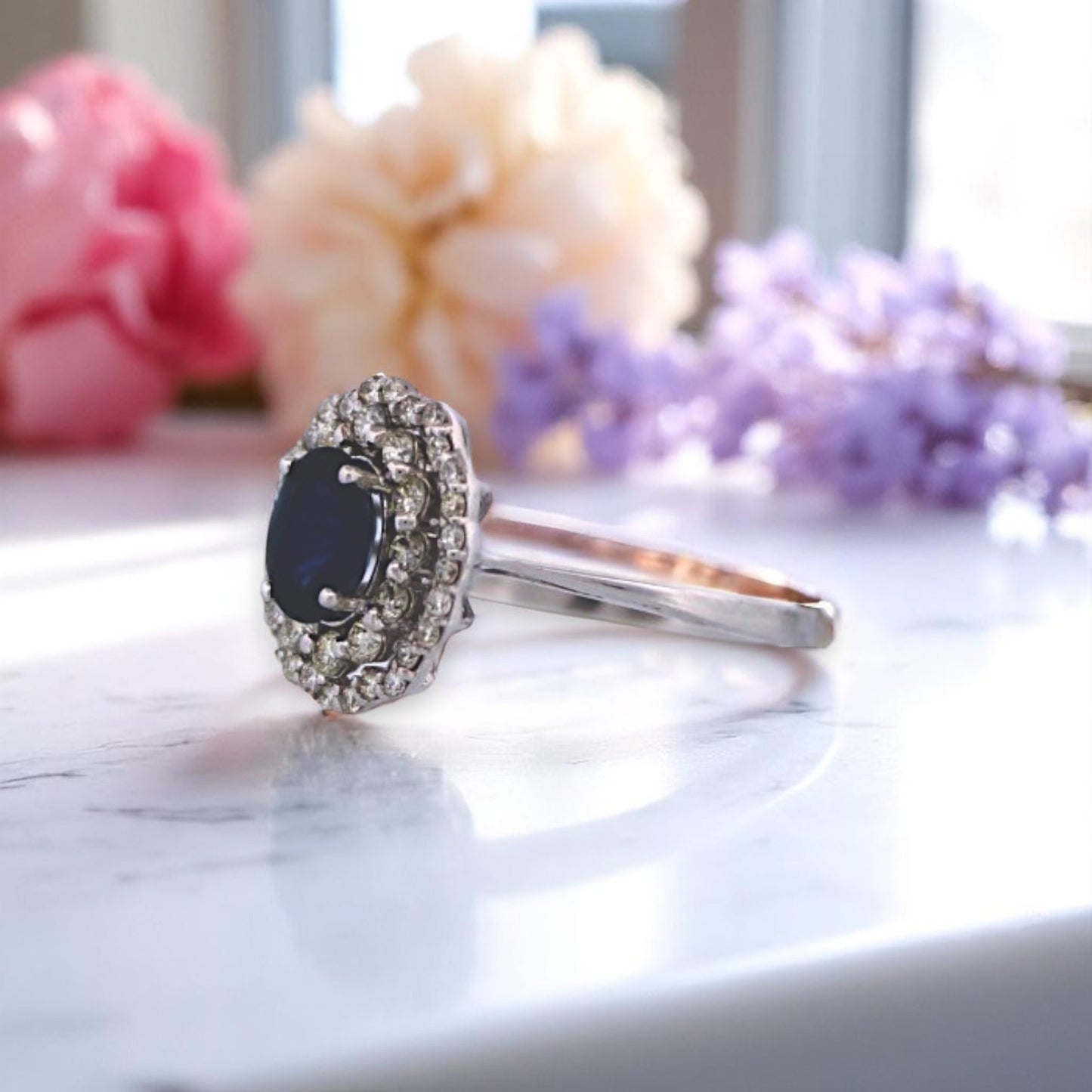 Maude | 14k White Gold | Sapphire and Natural Diamond | Ring