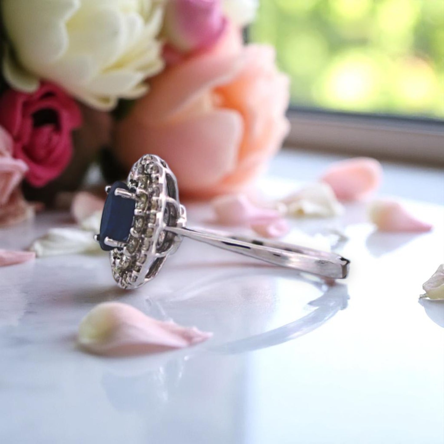 Maude | 14k White Gold | Sapphire and Natural Diamond | Ring