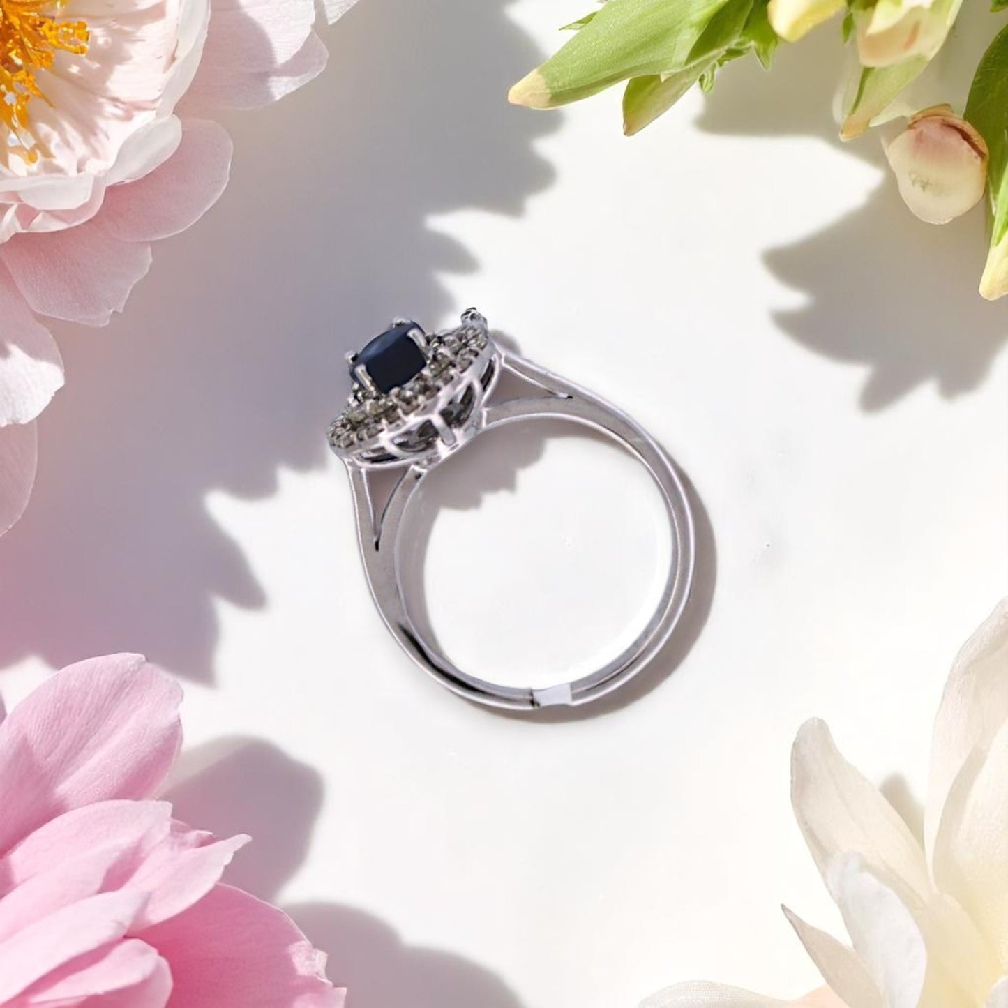 Maude | 14k White Gold | Sapphire and Natural Diamond | Ring