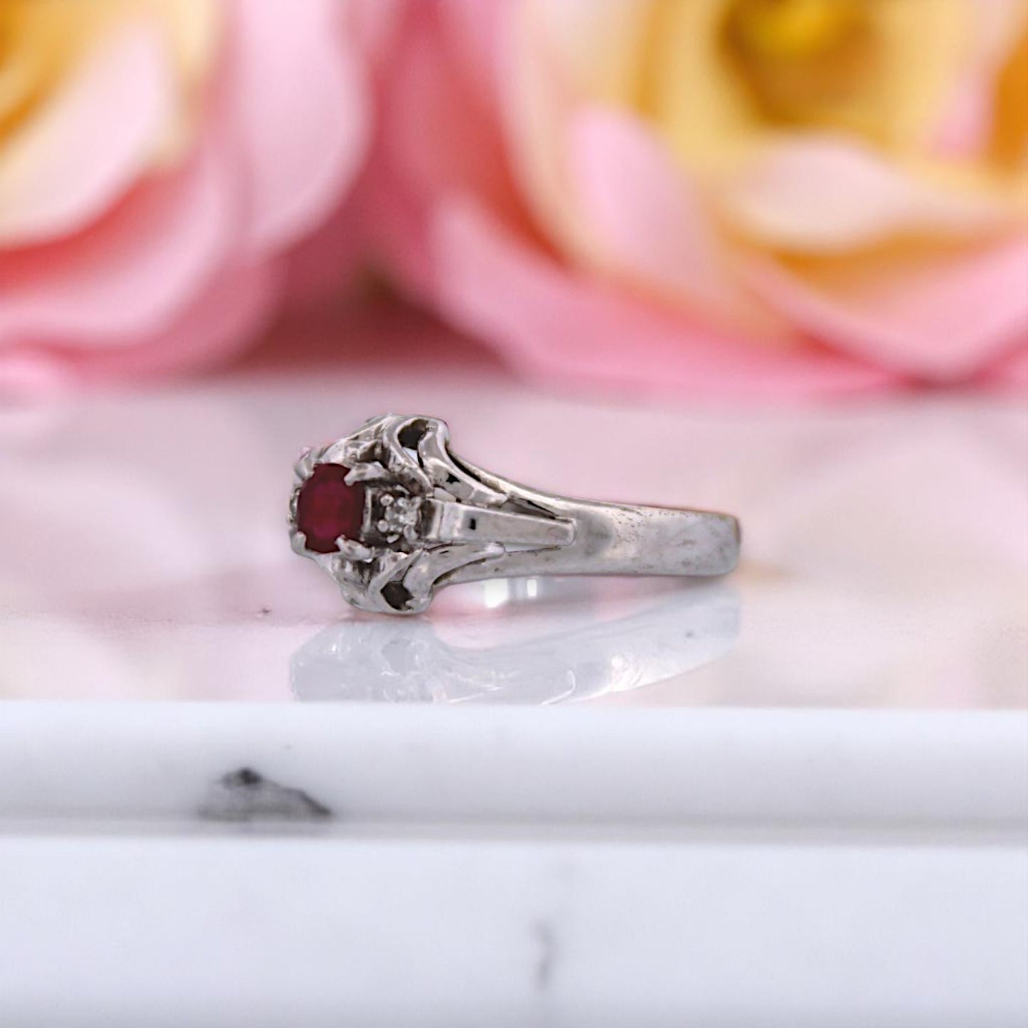 Zelda | Estate | Platinum | Ruby and Natural Diamond | Ring