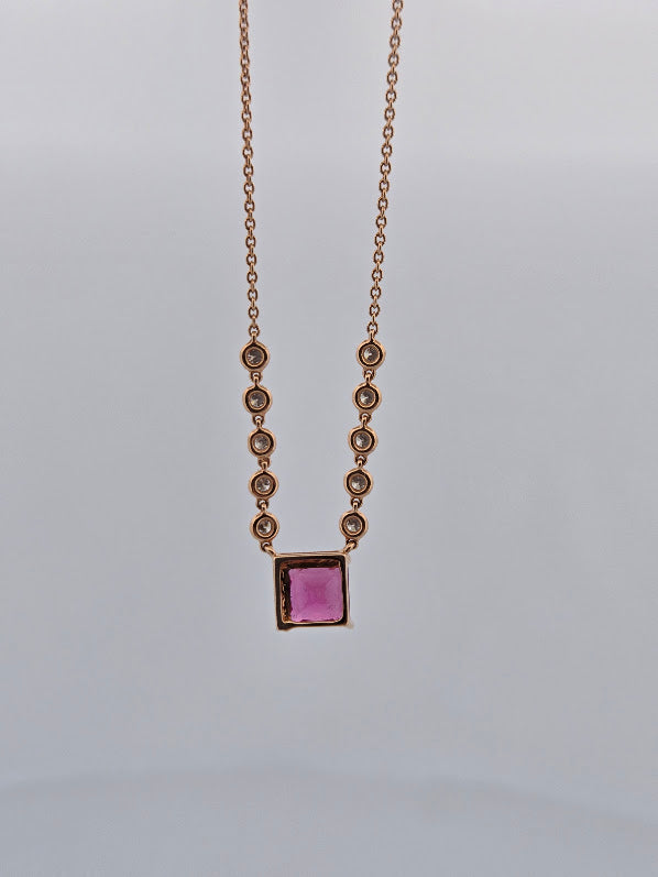Candra | 18K Rose Gold | Pink Tourmaline | Natural Diamond | Necklace
