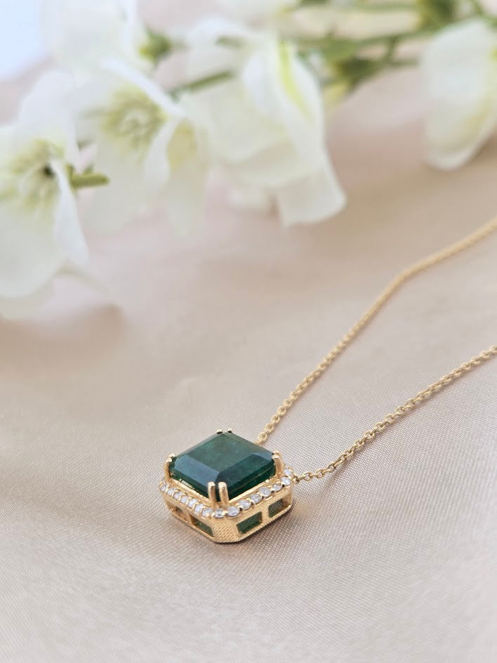 Jemma | 14k Yellow Gold | Emerald & Diamond | Necklace