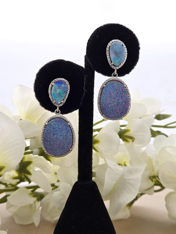 Lynette | 14k White Gold | Opals & Natural Diamond | Earrings
