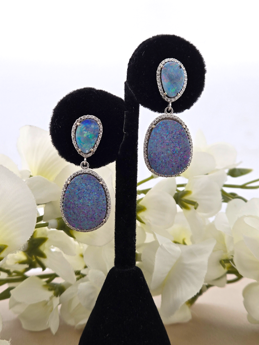 Lynette | 14k White Gold | Opals & Natural Diamond | Earrings