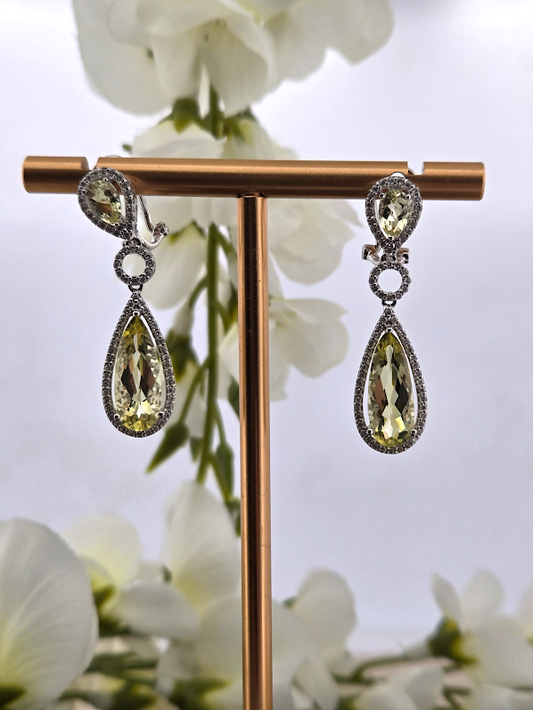 Sorriel | 14k White Gold | Green Quartz & Natural Diamond | Earrings