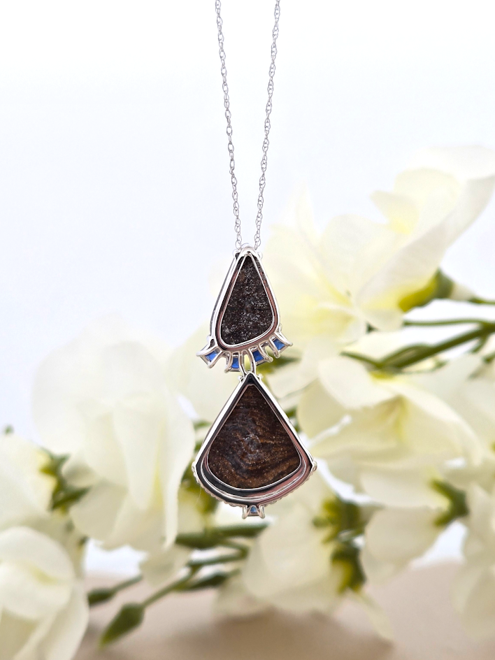 Lindsey | 18k White Gold | Boulder Opal, Blue & Yellow Sapphires, and Tsavorite Garnets | Pendant