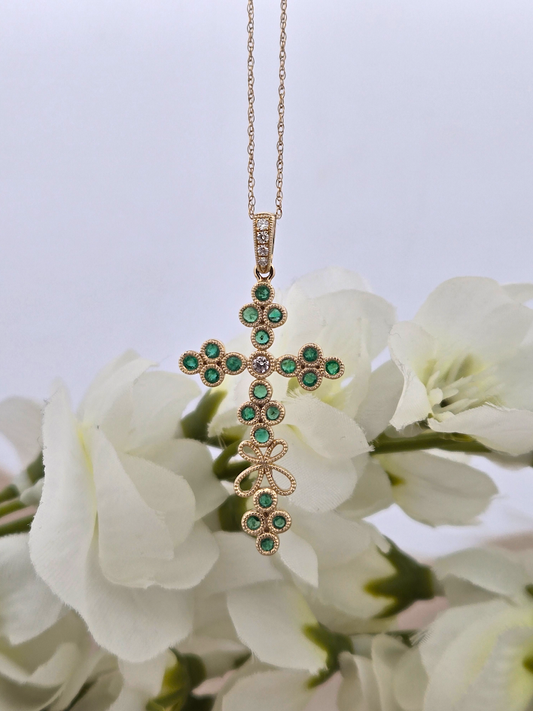 Camille | 14K Yellow Gold | Emerald & Natural Diamonds | Pendant